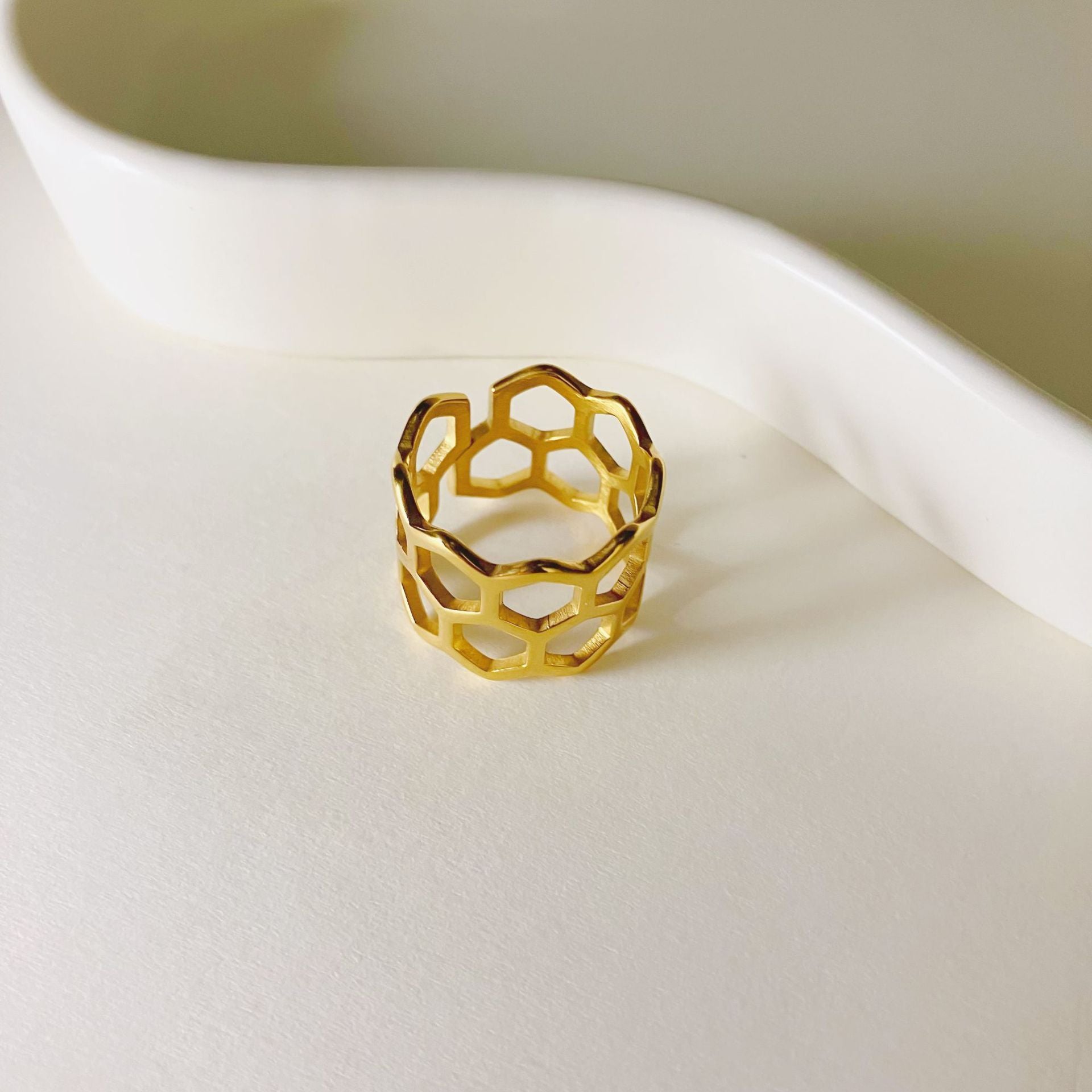 Wholesale Stainless Steel 14K Geometric Ring Gold Plating